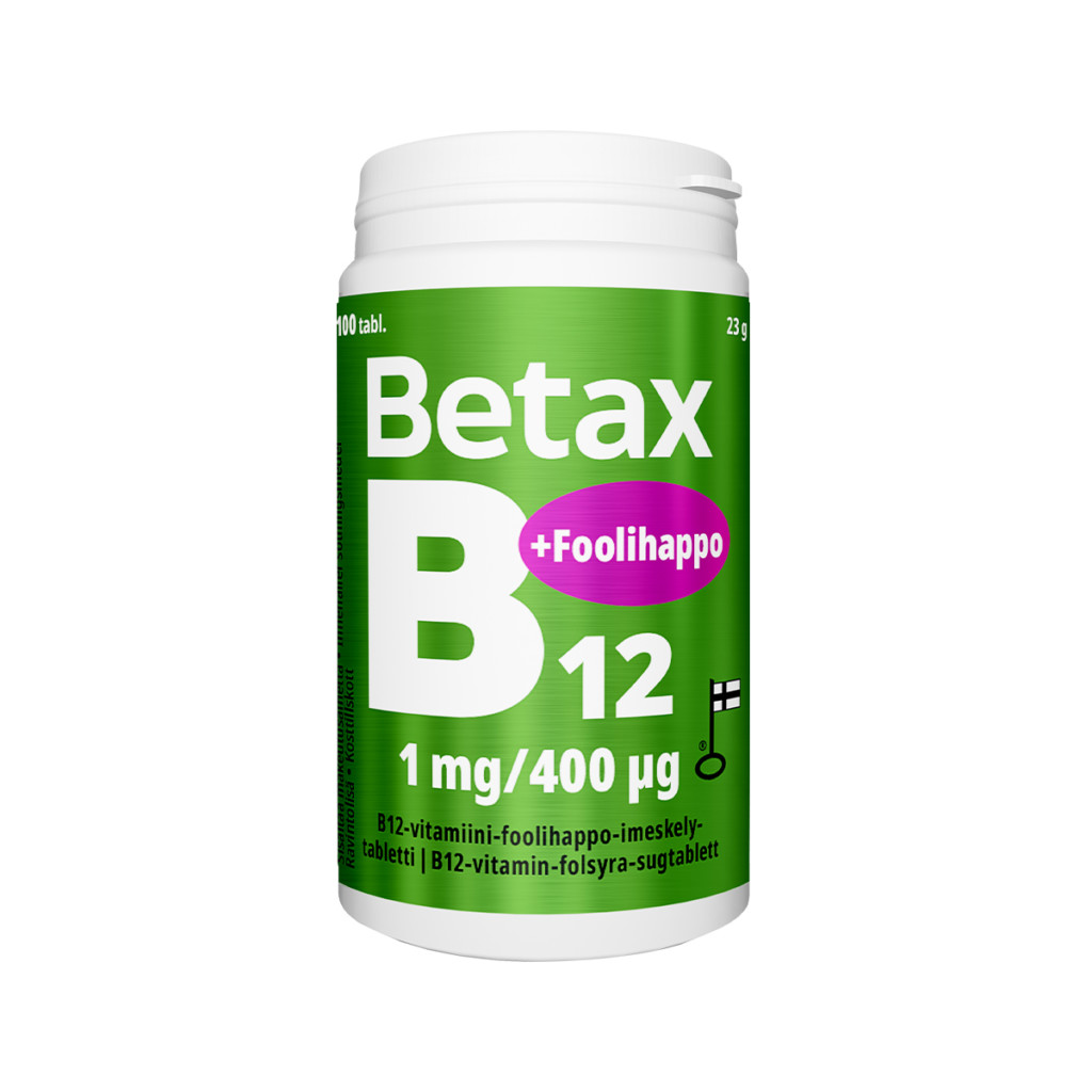 Betax B12 1 Mg + Foolihappo, 100 Tabl. (Vitabalans) - Terveysmarket